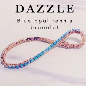Blue opal 14k rose gold plated tennis bracelet